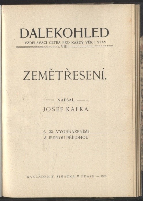 Kafka, Jos. - Moře; Zemětřesení - dva tituly v jednom svazku