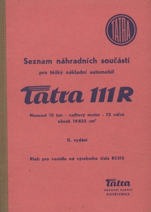 Tatra 111 R - Seznam náhradních součástí pro těžký nákladní automobil