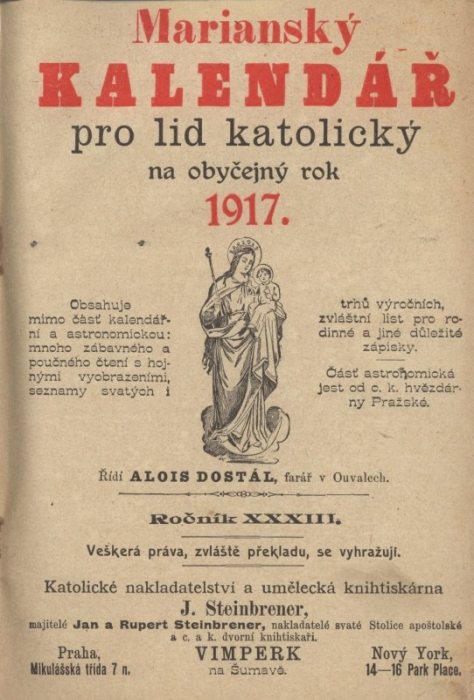 Mariánský kalendář pro lid katolický na obyčejný rok 1917