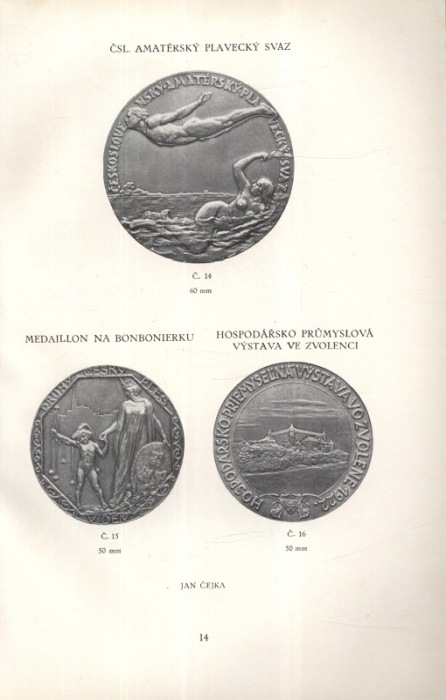Vyobrazení plaket a medailí zhotovených Československou státní mincovnou v Kremnici