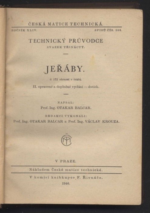 Balcar, Otakar - Jeřáby