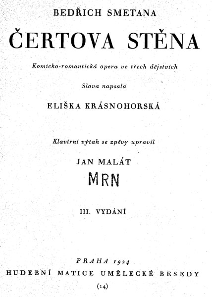 Smetana, Bedřich - Čertova stěna  (klavírní výtah)