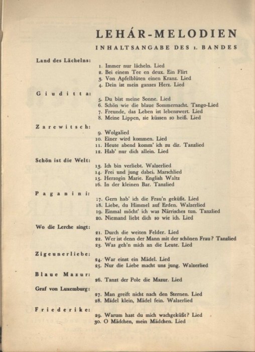 Lehár, Franz - Lehár Melodien - 30 Lieder und Tänze - Band I.; II. (dva svazky)