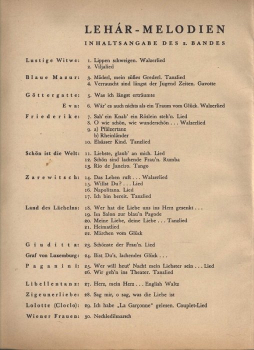 Lehár, Franz - Lehár Melodien - 30 Lieder und Tänze - Band I.; II. (dva svazky)