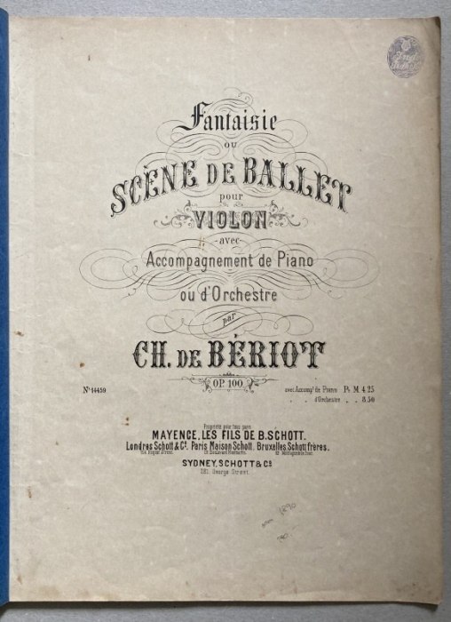 Bériot, Charles Auguste de - Fantaisie ou Scéne de Ballet, Op. 100, pro housle a klavírní doprovod
