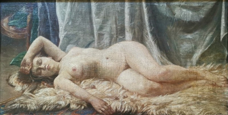 Josef Ferdinand Hetteš - Ležící akt (olej na lepence)