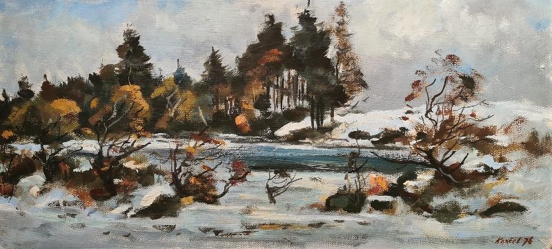 Otakar Končel - Jihočeská krajina (olej na sololitu)