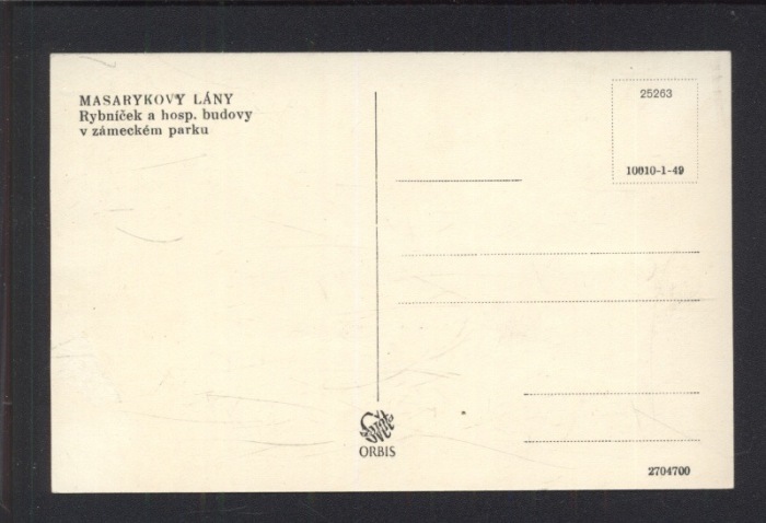 Masarykovy lány. Rybníček a hosp. budovy v zámeckém parku