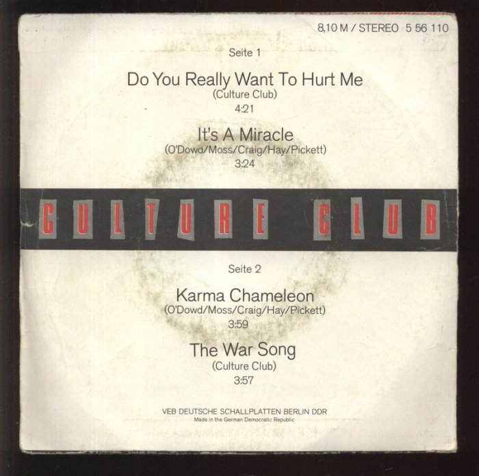 Culture Club - Do You Really Want To Hurt Me; It's a Miracle / Karma Chameleon; The War Song (SP)