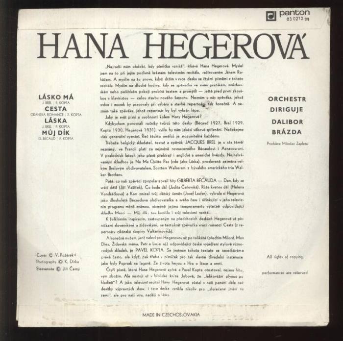 Hana Hegerová - Lásko má; Cesta / Láska; Můj dík