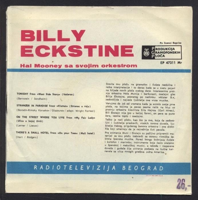 Billy Eckstine - Tonight; Stranger In Paradise / On The Street Where You Live; There's A Small Hotel (SP)