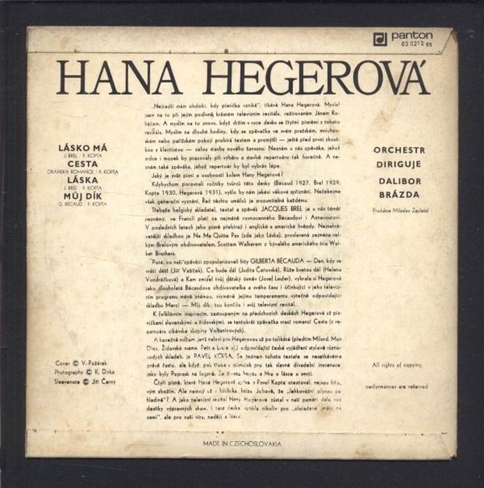 Hana Hegerová - Lásko má; Cesta / Láska; Můj dík (SP)