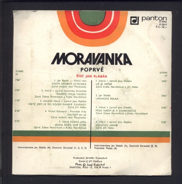 Moravanka - Roste drobná jatelinka; Mamko, moja mamko / Když jsem já šel kolem panské zahrady; Smutný su já; Jedna růže, dvě růže; Moravanka - Už je večer; Lhánická polka / Před naším je v zahrádečce; Kohútku Jarabí (2SP)