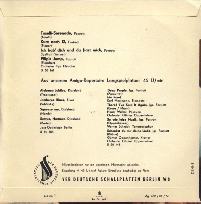 Orchester Fips Fleischer - Tosseli-Serenade; Kurz nach 12 / Ich hab' dich und du hast mich; Filip's Jump