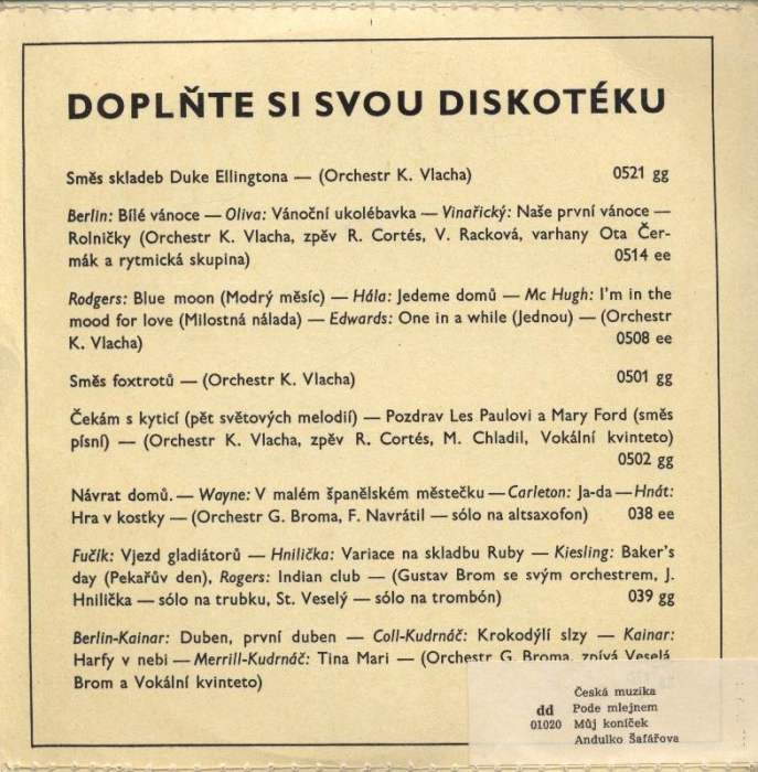 Dechová hudba ZK KNV Praha - Česká muzika; Pode mlejnem / Můj koníček, Andulko Šafářova