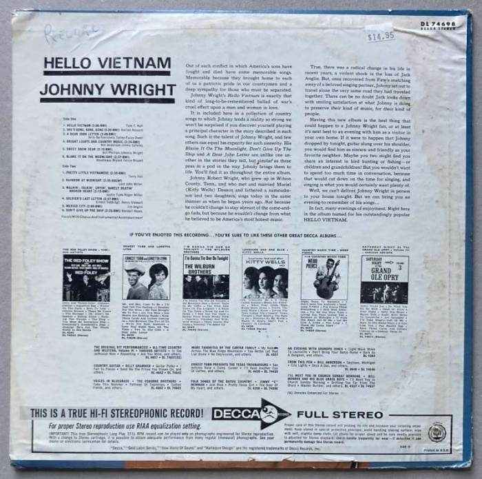 Johnny Wright - Hello Vietnam (LP)