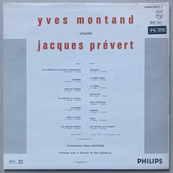 Yves Montand - Montand Chante Prévert (LP)