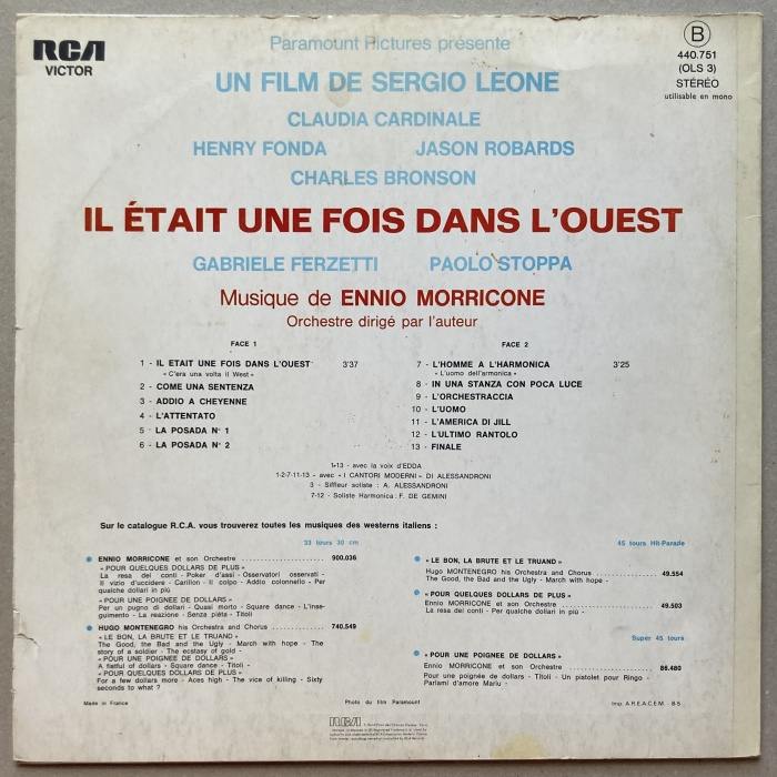 Ennio Morricone - Il Était Une Fois Dans L'Ouest (Bande Originale Du Film Paramount) (LP)