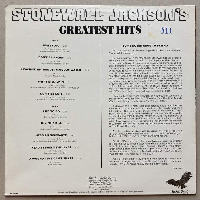Stonewall Jackson - Stonewall Jackson's Greatest Hits (LP)