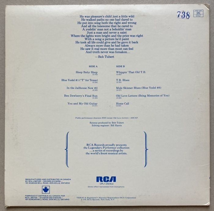Jimmie Rodgers - Jimmie Rodgers - A Legendary Performer (LP)