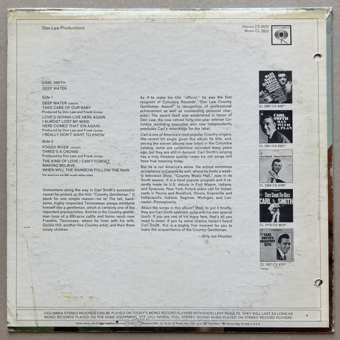 Carl Smith - Deep Water (LP)