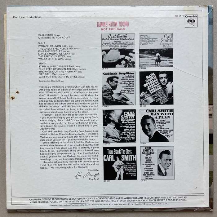 Carl Smith - Carl Smith Sings A Tribute To Roy Acuff (LP)