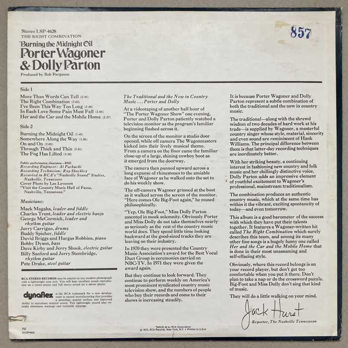 Porter Wagoner And Dolly Parton - The Right Combination Burning The Midnight Oil (LP)