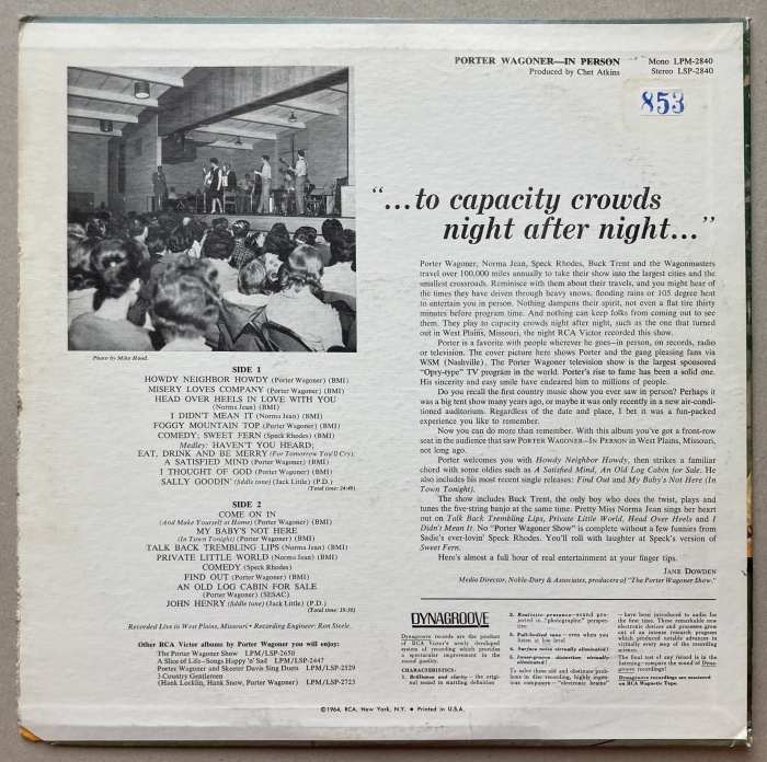 Porter Wagoner - In Person Recorded Live (LP)