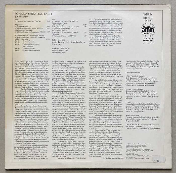 Johann Sebastian Bach, Felix Friedrich - Die Trostorgel der Schloßkirche zu Altenburg (LP)