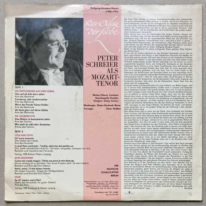 Peter Schreier, Staatskapelle Dresden, Otmar Suitner - Der Odem der Liebe (Peter Schreier als Mozart-Tenor) (LP)