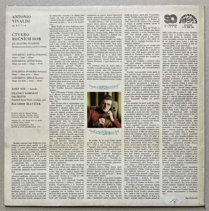 Antonio Vivaldi, Pražský komorní orchestr, Josef Suk, Libor Hlaváček - Čtvero ročních dob (Le quattro stagioni) (LP)