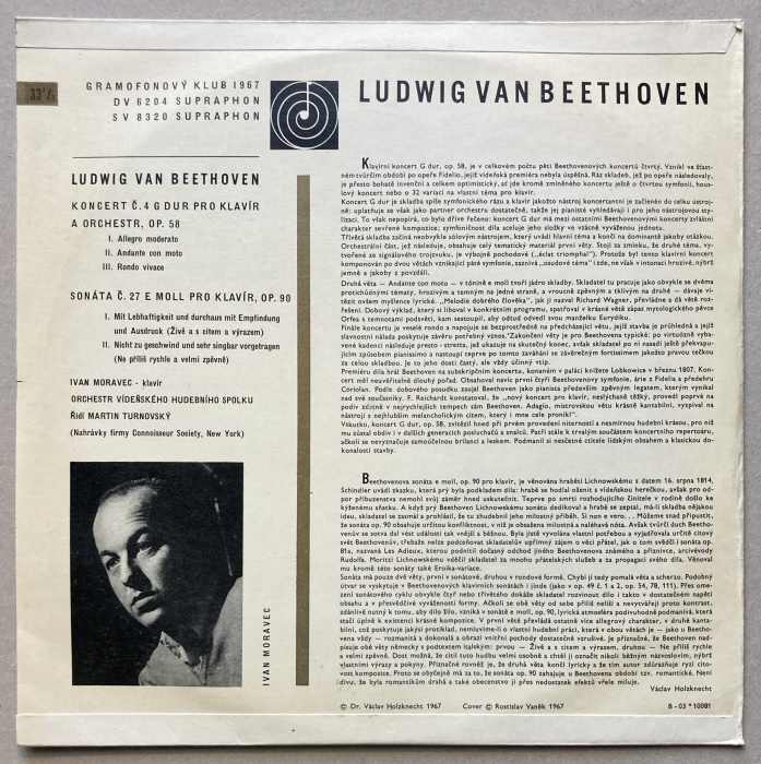 Ludwig van Beethoven, Ivan Moravec, Orchestr Vídeňského hudebního spolku, Martin Turnovský - Koncert č. 4 G dur pro klavír a orchestr, op. 58 / Sonáta č. 27 e moll pro klavír, op. 90 (LP)