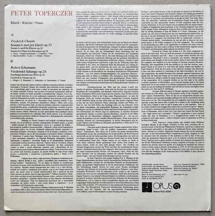 Frédéric Chopin, Robert Schumann / Peter Toperczer - Sonata For Piano In H Flat Minor Op.35 / Carnival In Vienna Op.26 (LP)