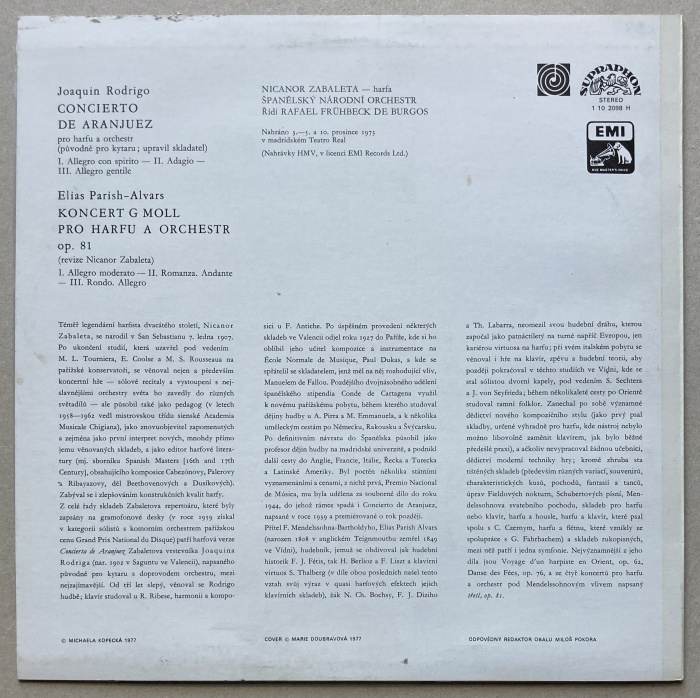 Nicanor Zabaleta, Španělský národní orchestr, Rafael Frühbeck de Burgos - Concierto de Aranjuez / Koncert g moll pro harfu a orchestr, op. 81 (LP)