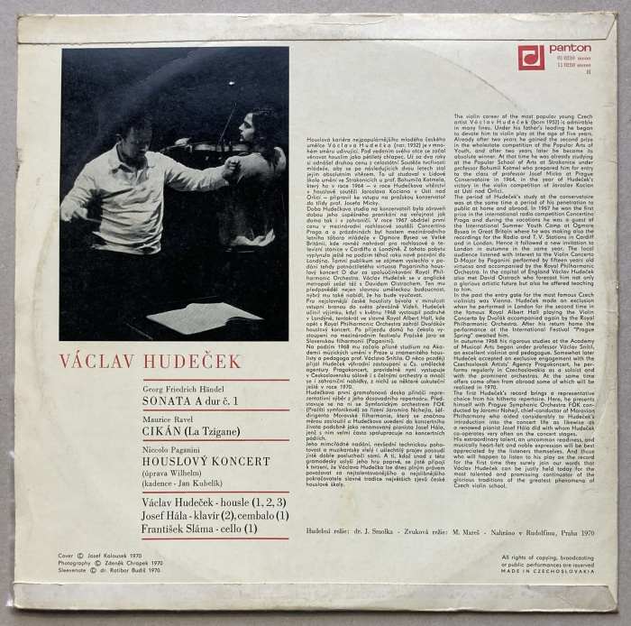 Václav Hudeček, Josef Hála, František Sláma - Sonata A dur č. 1 / Cikán (La Tzigane) / Houslový koncert (LP)