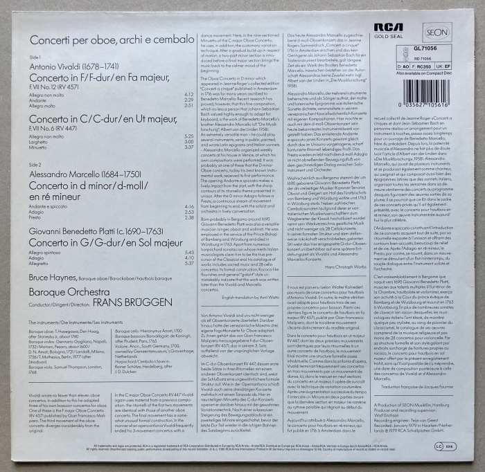 Vivaldi / Marcello / Platti - Bruce Haynes / Frans Brüggen, Bruce Haynes, Baroque Orchestra - Oboenkonzerte (LP)