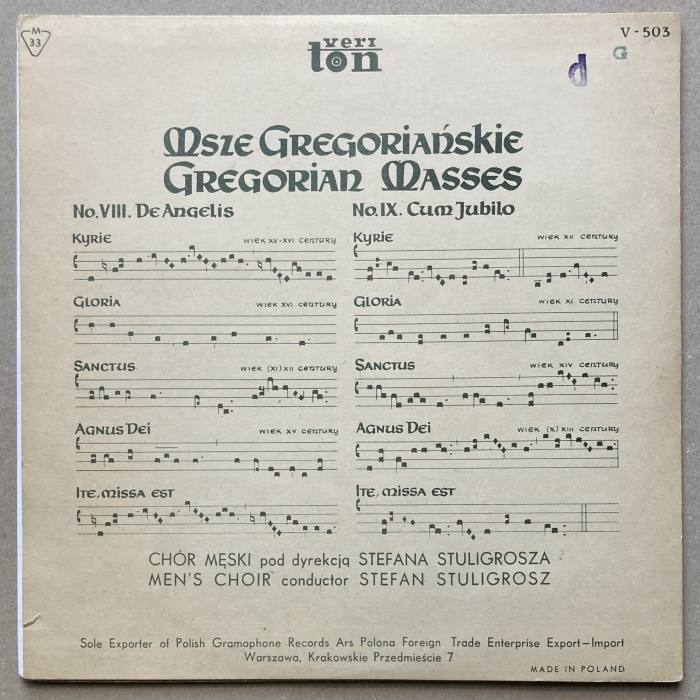 Chór Meski / Men's Choir, Stefan Stuligrosz - Msze Gregoriańskie / Gregorian Masses (10" LP)