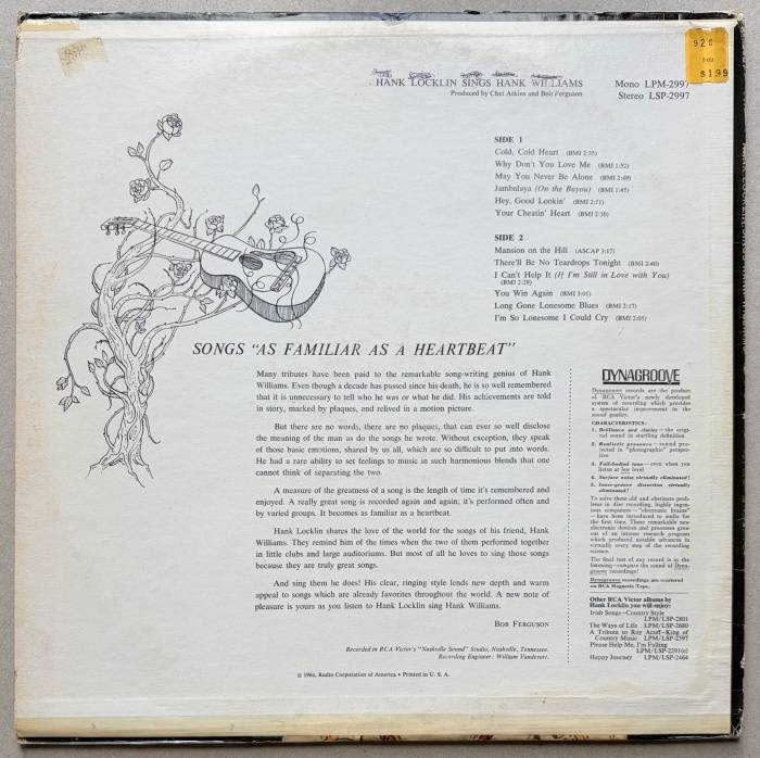 Hank Locklin - Hank Locklin Sings Hank Williams (LP)