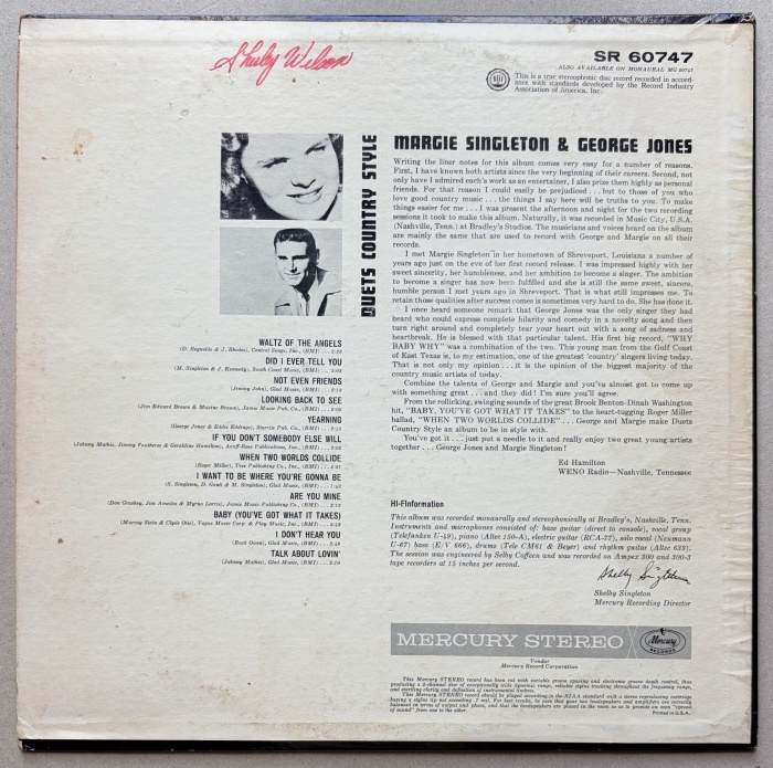 Margie Singleton & George Jones - Duets Country Style (LP)