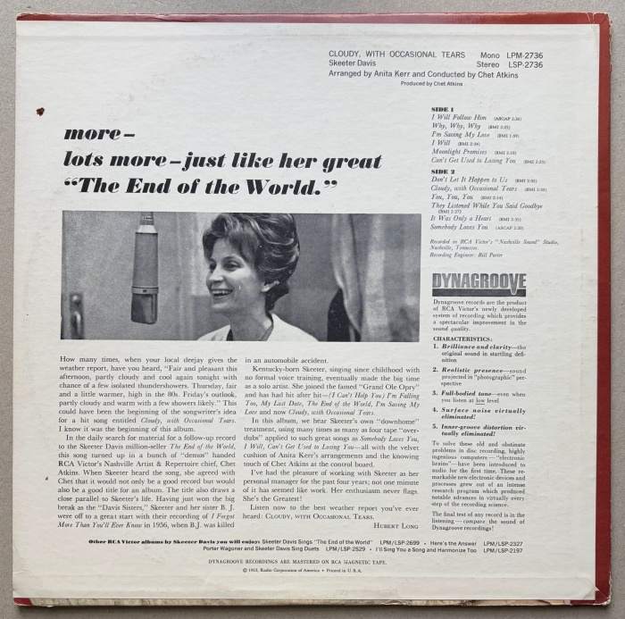 Skeeter Davis - Cloudy, With Occasional Tears (LP)
