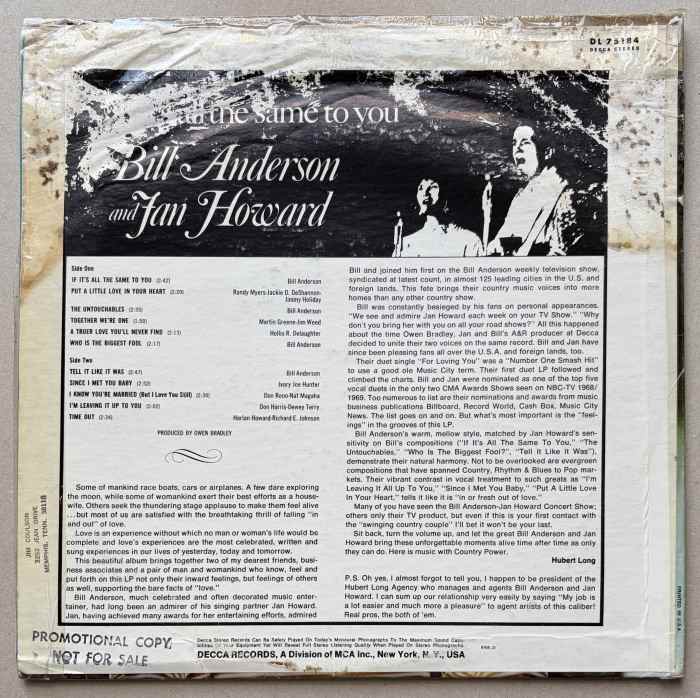 Bill Anderson & Jan Howard - If It's All The Same To You (LP)