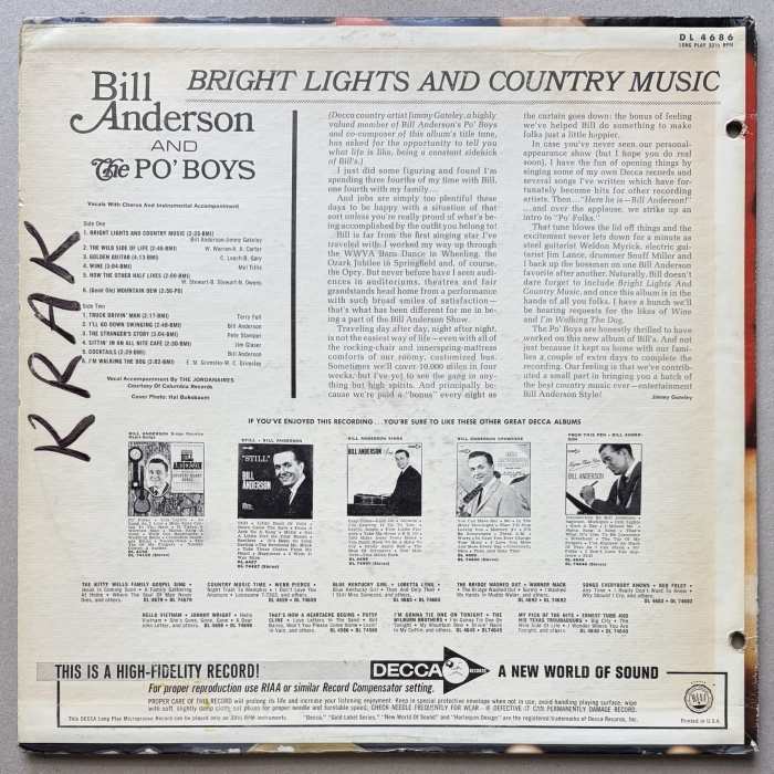 Bill Anderson And The Po' Boys - Bright Lights And Country Music (LP)