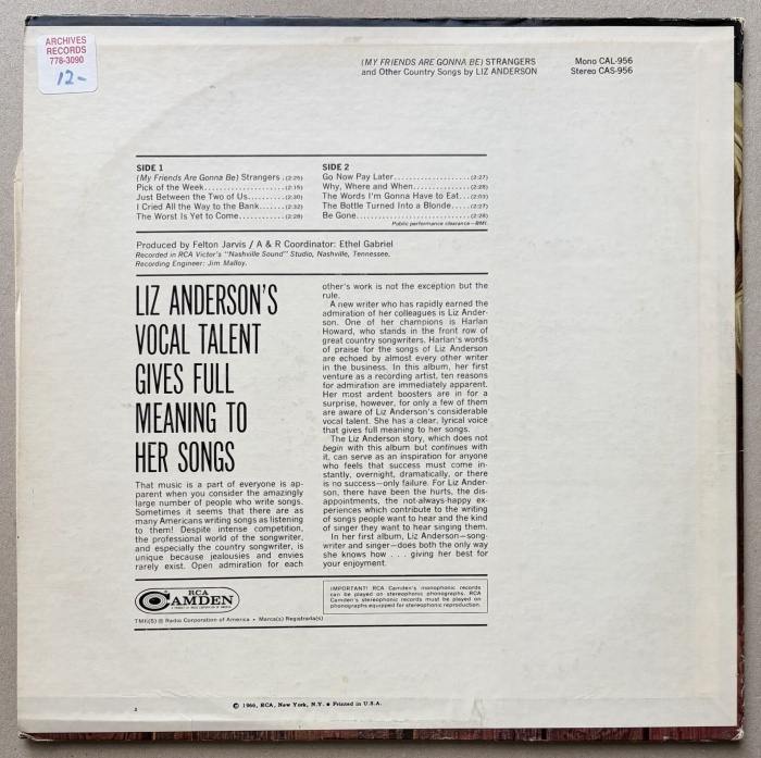 Liz Anderson - (My Friends Are Gonna Be) Strangers And Other Country Songs By Liz Anderson (LP)