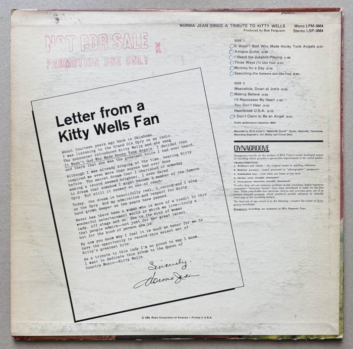 Norma Jean - Norma Jean Sings A Tribute To Kitty Wells (LP)