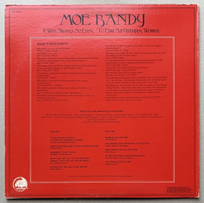 Moe Bandy - It Was Always So Easy (To Find An Unhappy Woman) (LP)