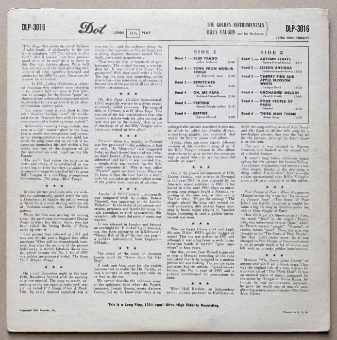 Billy Vaughn And His Orchestra - The Golden Instrumentals (LP)
