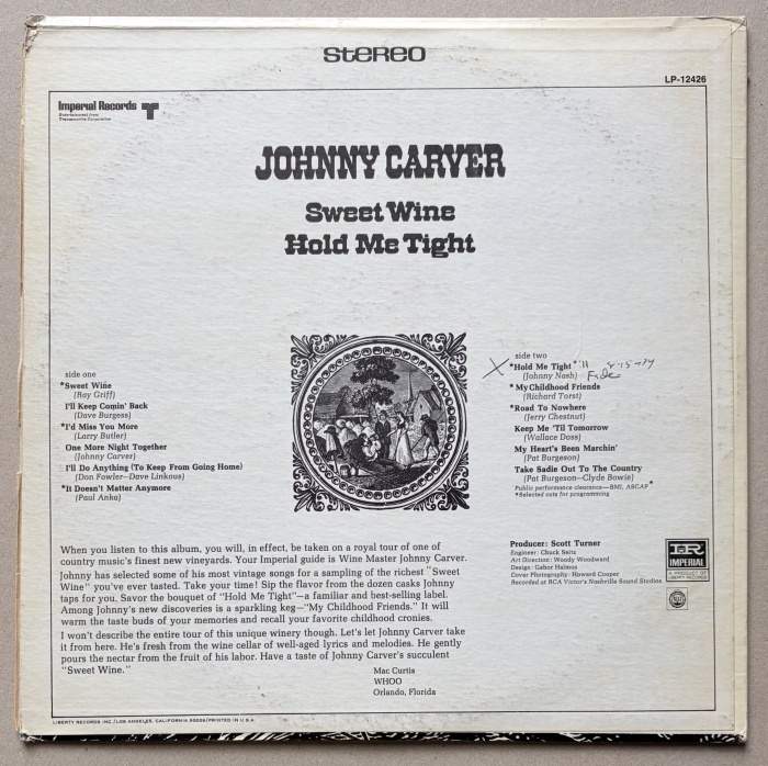 Johnny Carver - Sweet Wine / Hold Me Tight (LP)