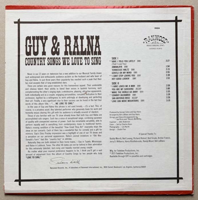 Guy & Ralna - Country Songs We Love To Sing (LP)