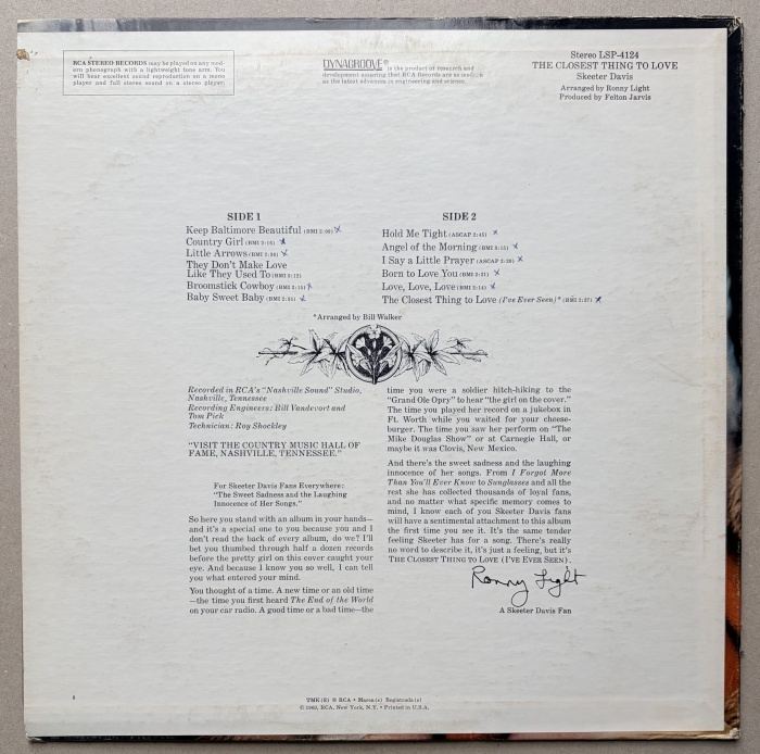 Skeeter Davis - The Closest Thing To Love (LP)