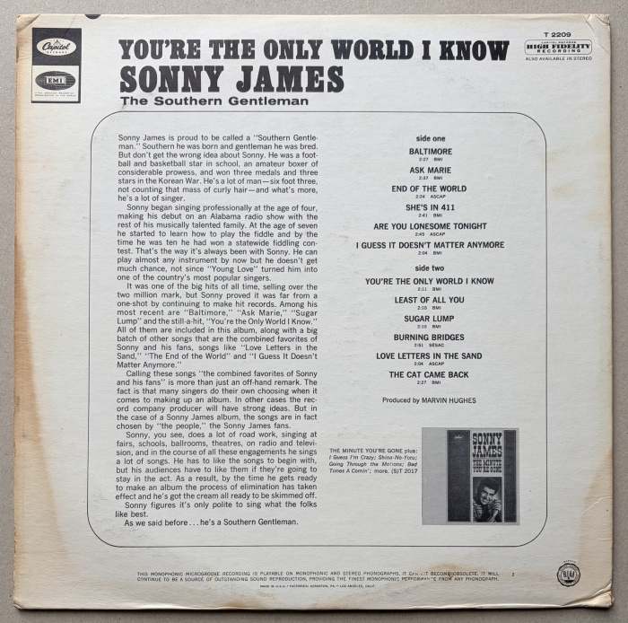 Sonny James - You're The Only World I Know (LP)